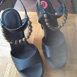 UGG Black Leather Naima Beaded Platform Sandals